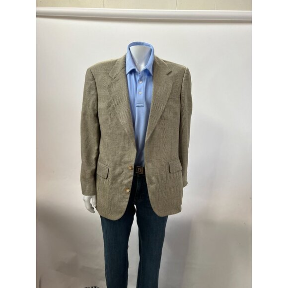 Oscar De La Renta Mens Vintage Beige Houndstooth Blazer 40R Two-Button Wool Blen - Picture 15 of 16